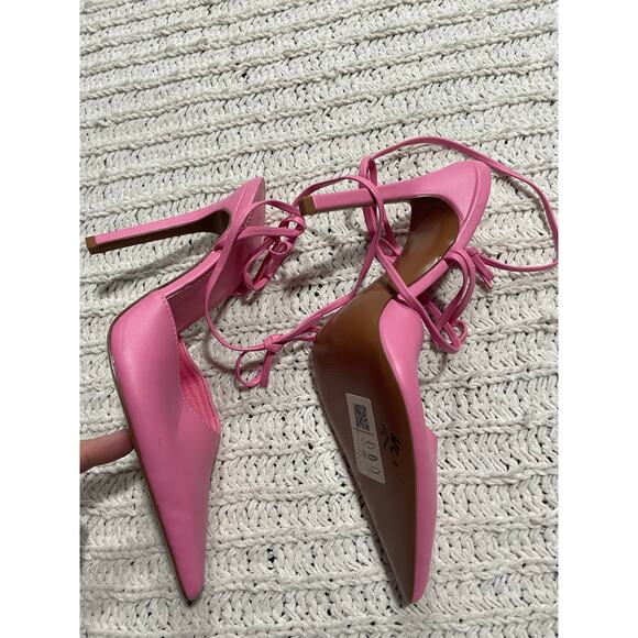 ASOS Design Nightly Pointed Toe Wrap Tie Stiletto Shoes Womens 7 Pink 109348654 - Picture 2 of 11